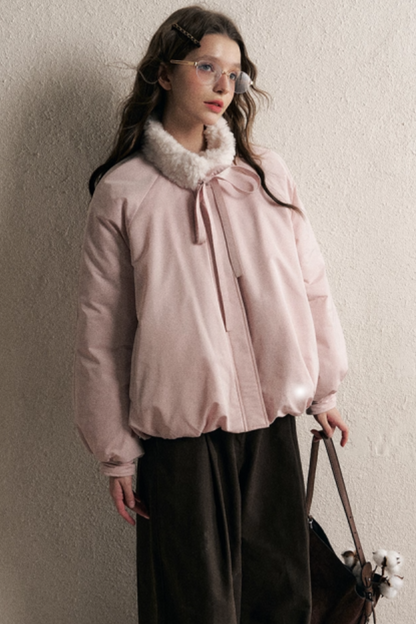 Pink Floral Fur Collar Jacket