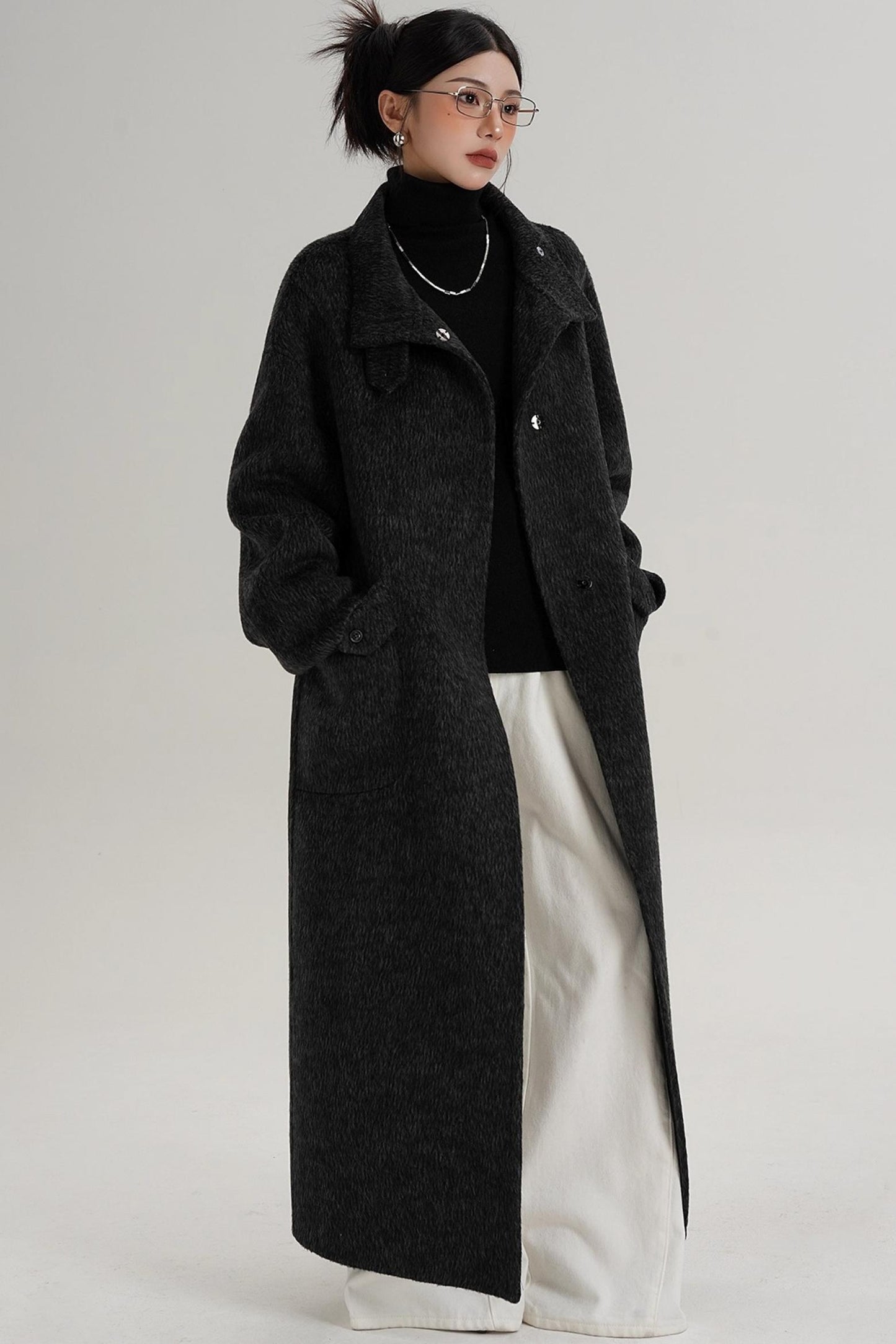 Stand-Up Collar Long Wool Coat