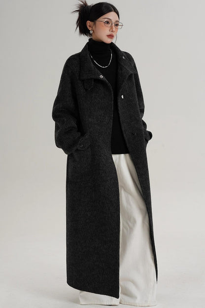 Stand-Up Collar Long Wool Coat