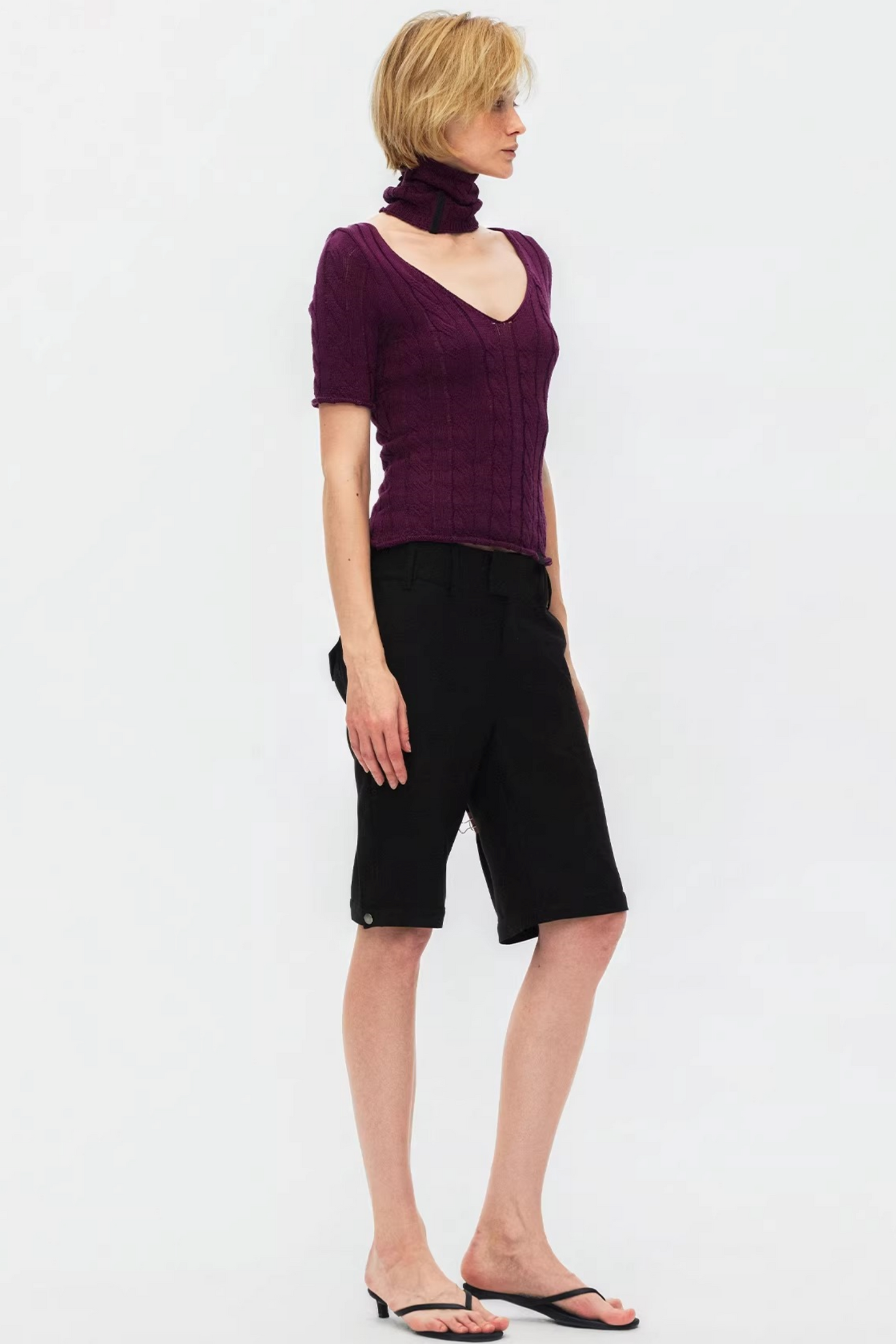 Hollow-Out Knit V-Neck Top