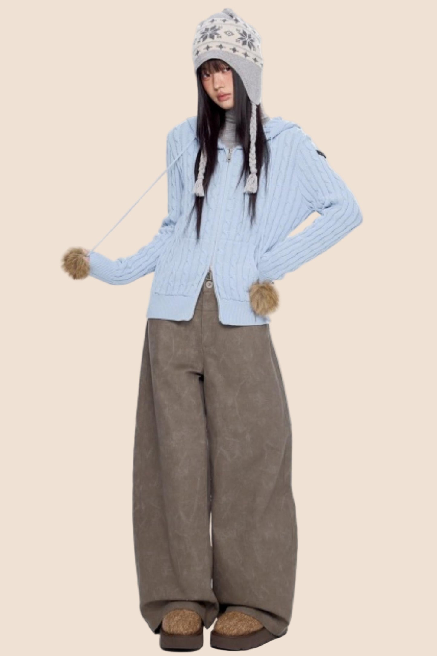 Furball Twisted Knit Hooded Cardigan