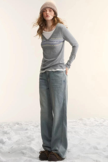 Washed Distressed Denim Pants