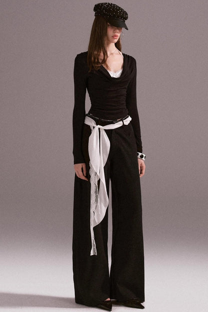 Hot Girl Contrast Knit Cardigan Suit Set-Up