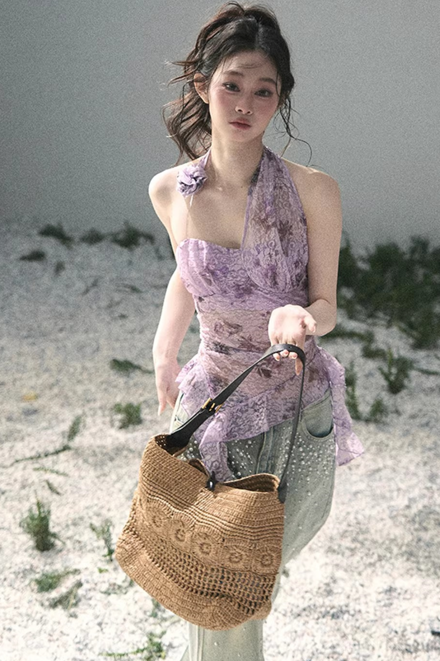 자주색 바우히니아 리본 탑