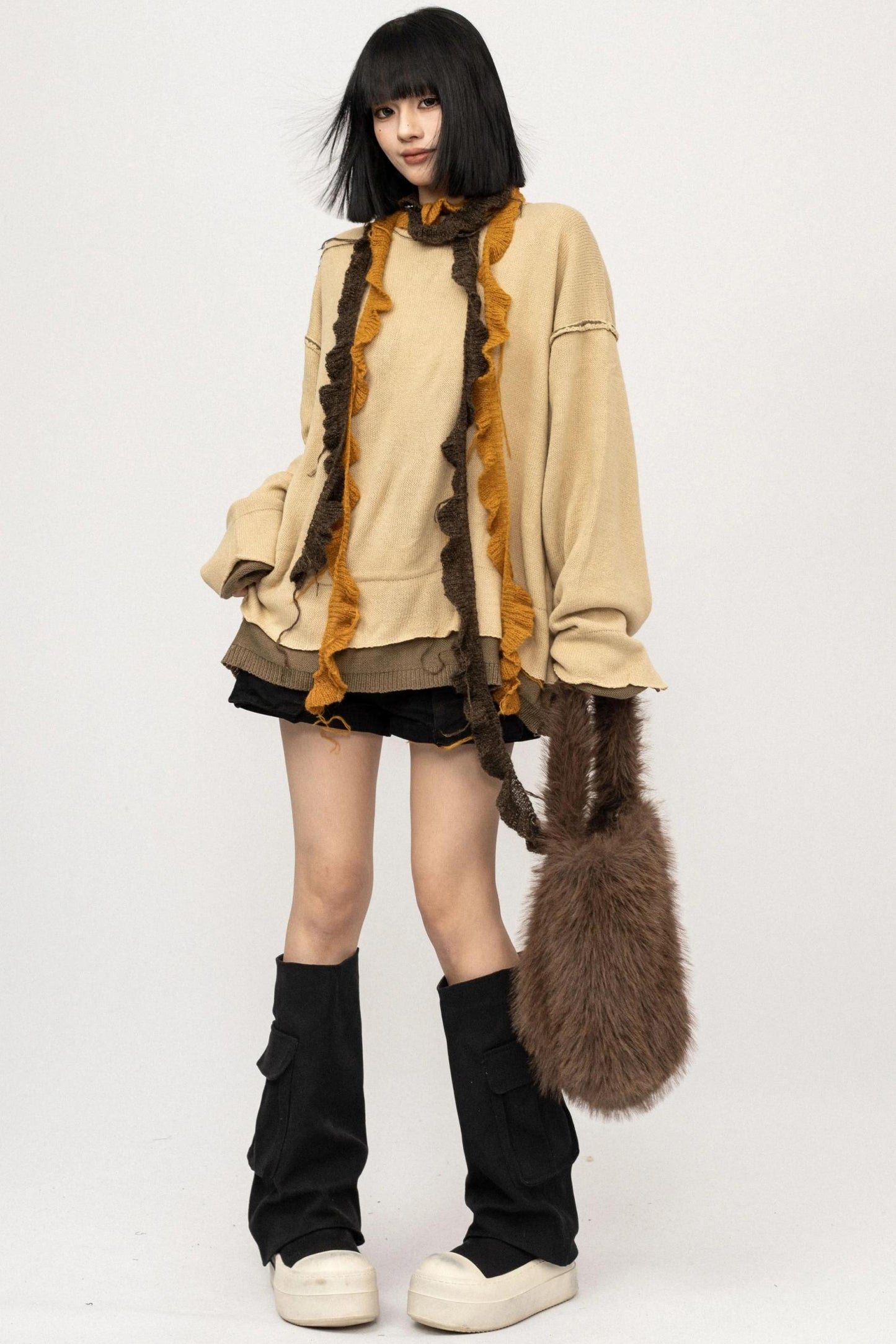 Fake Two Loose Knit Smock Sweater