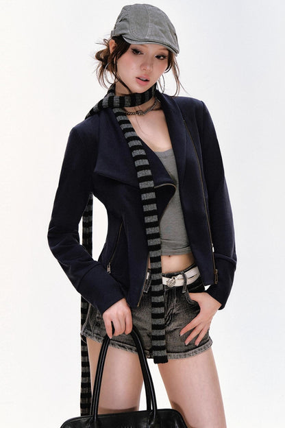 Lapel Diagonal Placket Short Jacket