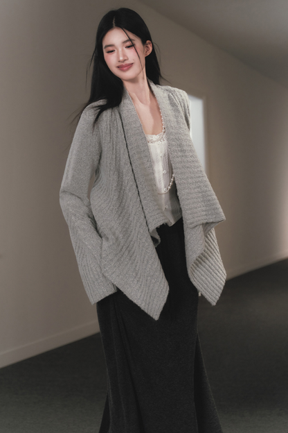 Irregular Lapel Knitted Cardigan
