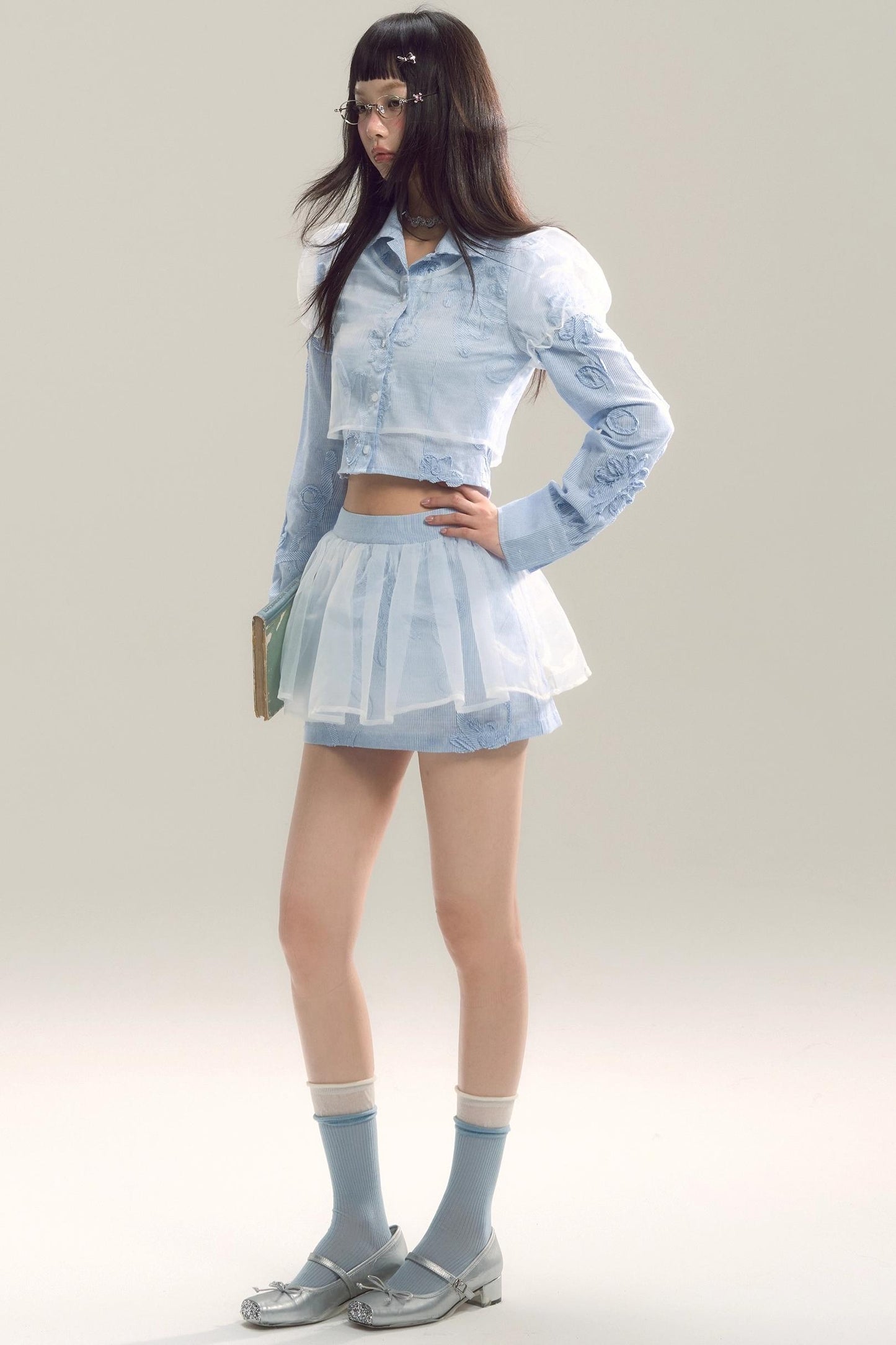 Organza Stripe Skirt Shirt Set-Up