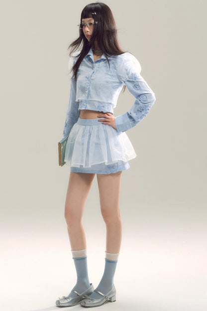 Organza Stripe Skirt Shirt Set-Up