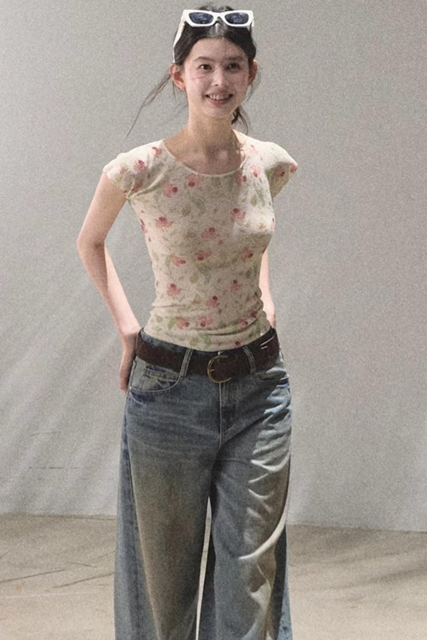 Linen Floral Cinched Top