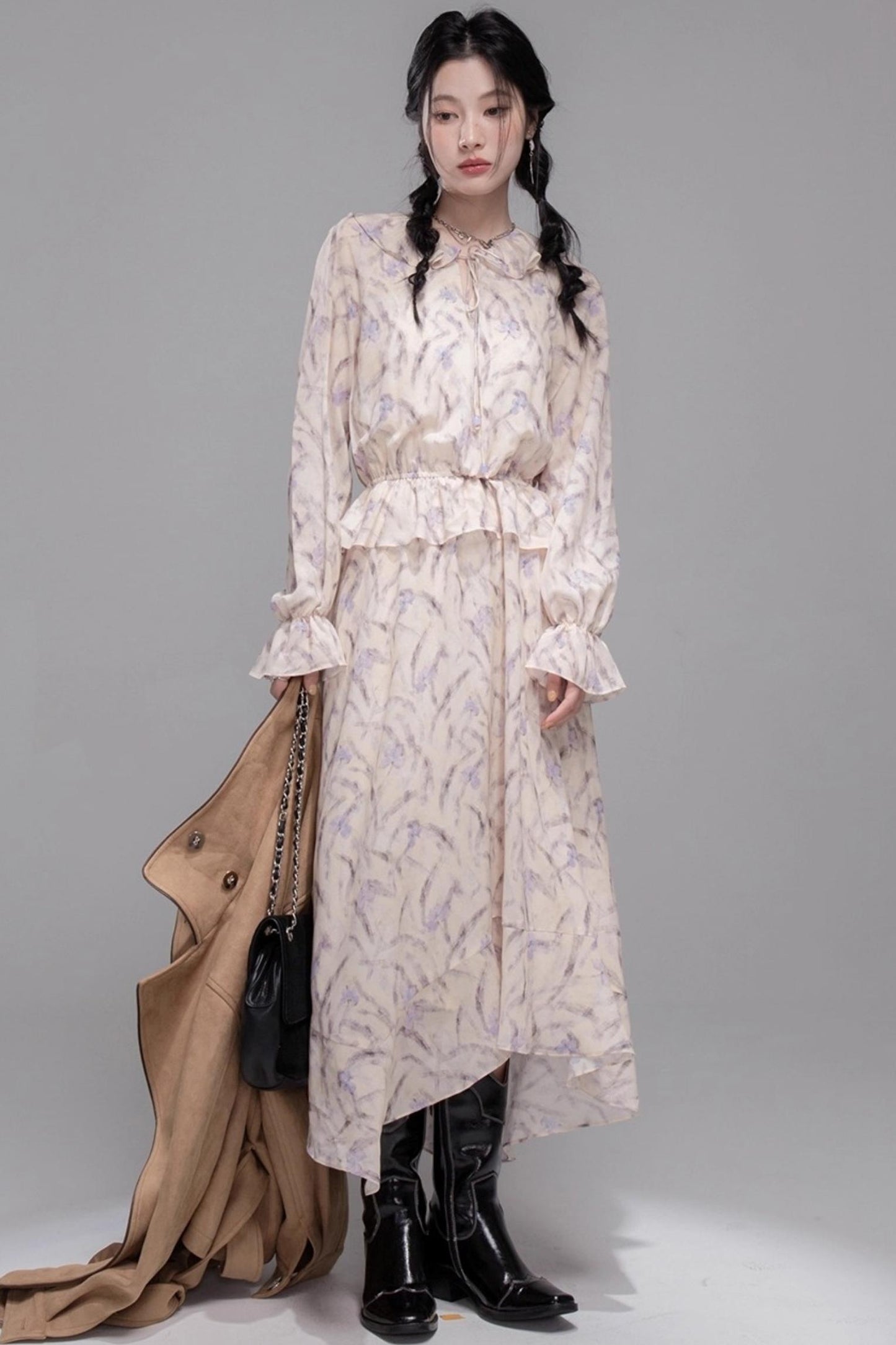Lilac Irregular Lace Hem Dress