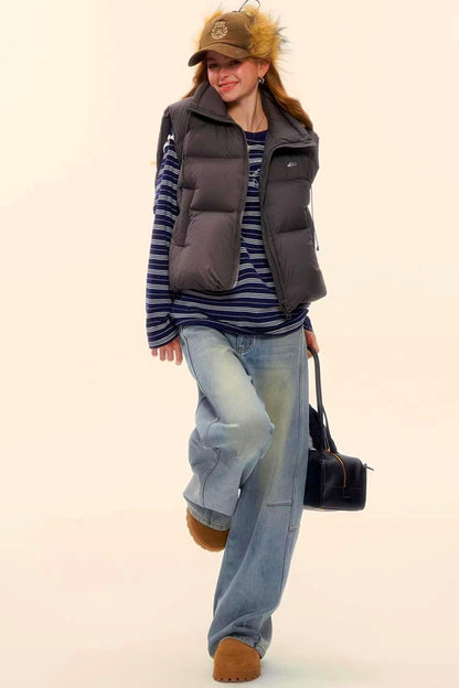 Washed Denim Curved Cut Pants