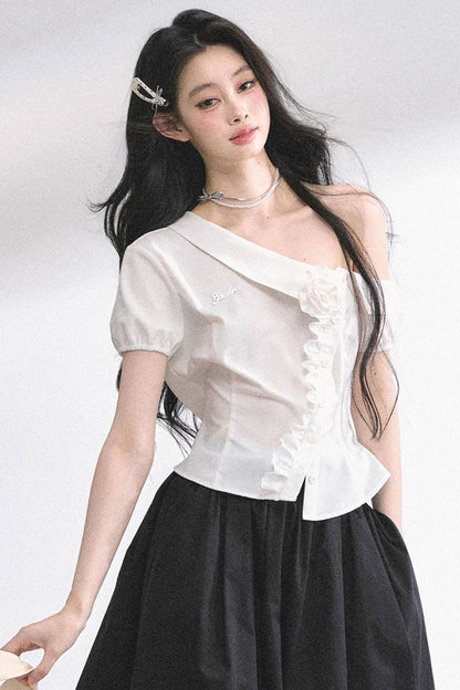 White Gardenia Lace Off-the-Shoulder Shirt