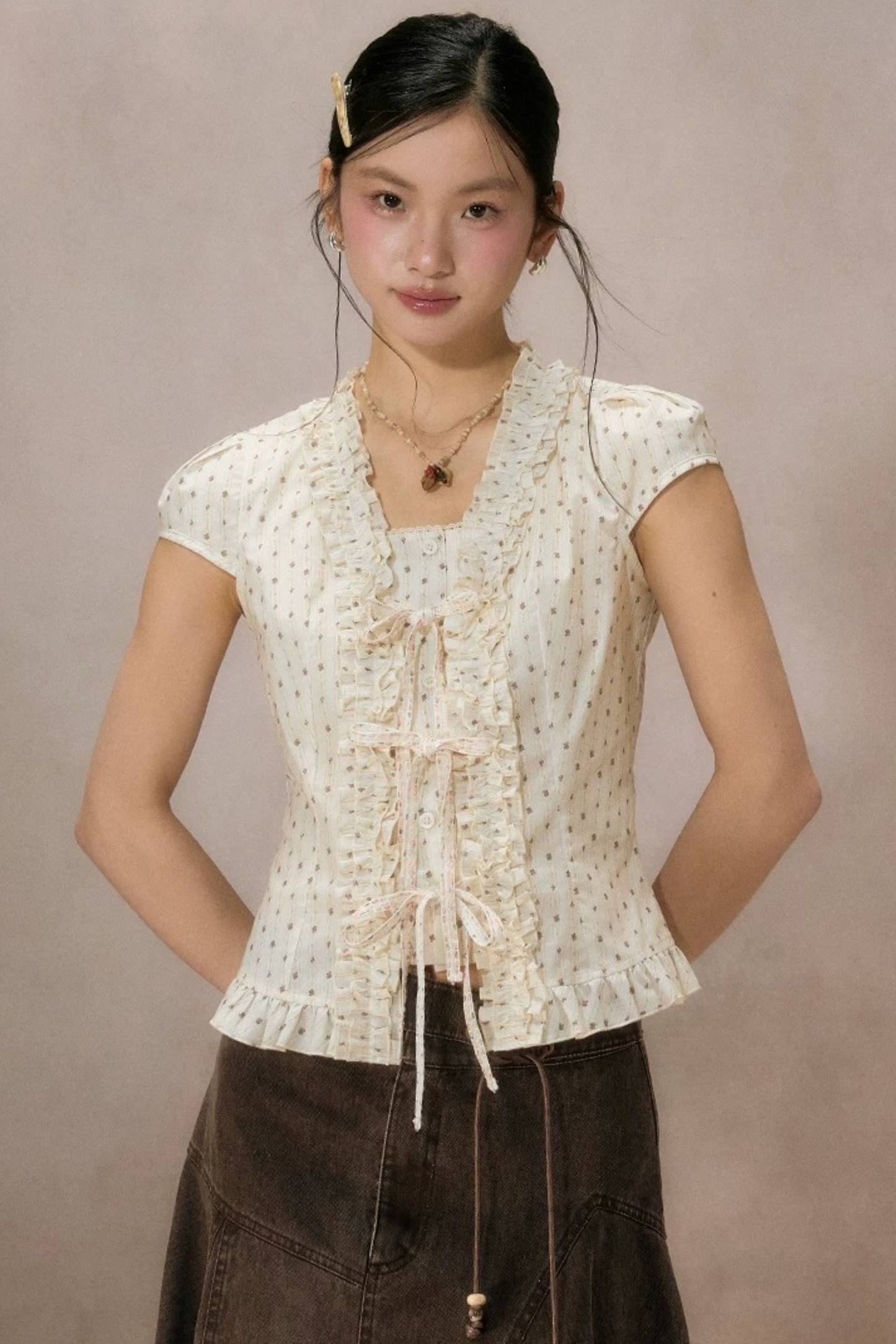 Ruffled Lace Trim Blouse