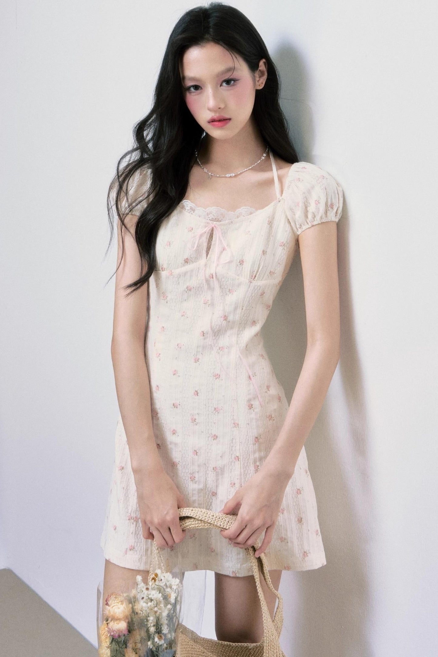 Floral Puff Sleeve Slim Fit Dress