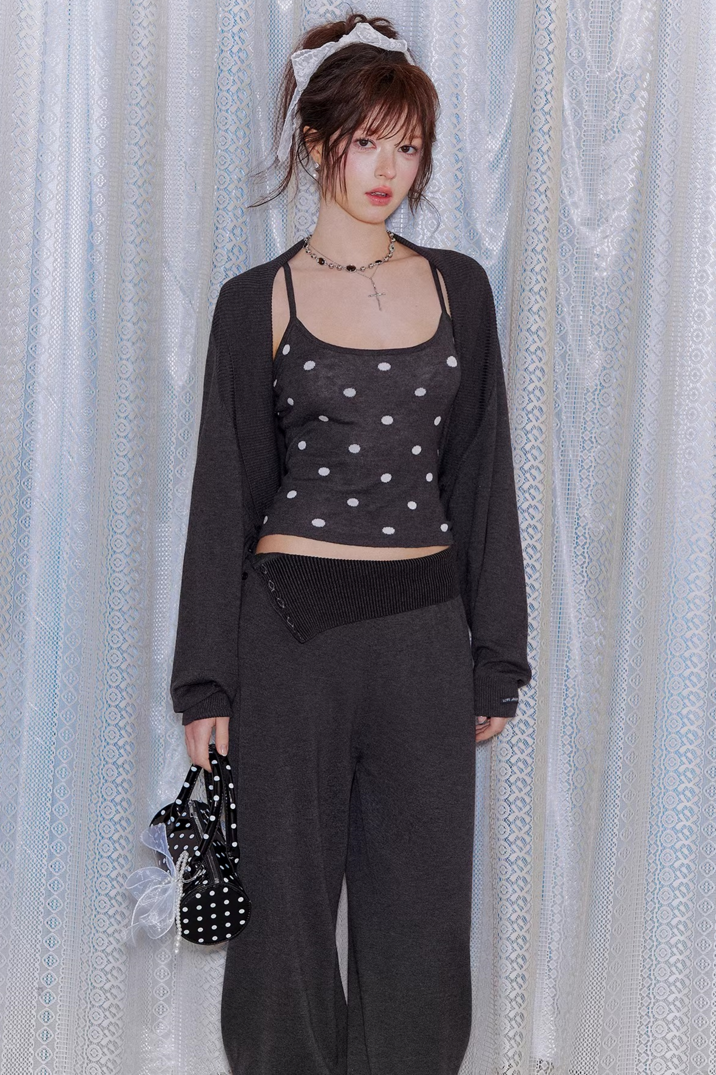 Lyocell Polka Dot Cardigan Camisole Set-Up