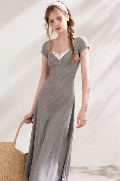 Slim Lace V-Neck A-Line Dress