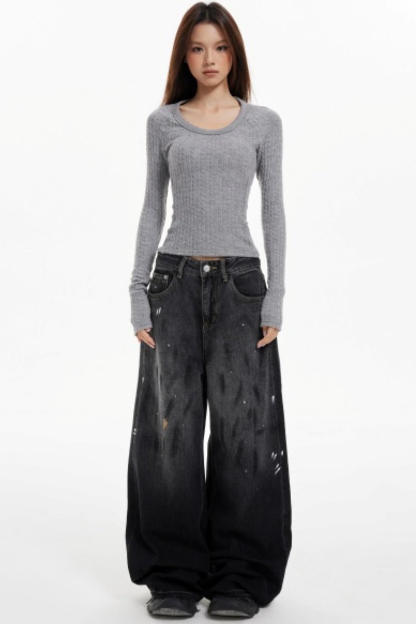 Ink Splash Denim Wide-Leg Pants