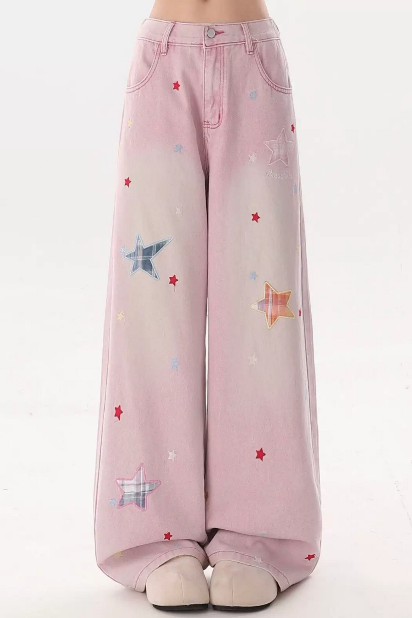 Star-Patterned Vintage Denim Pants