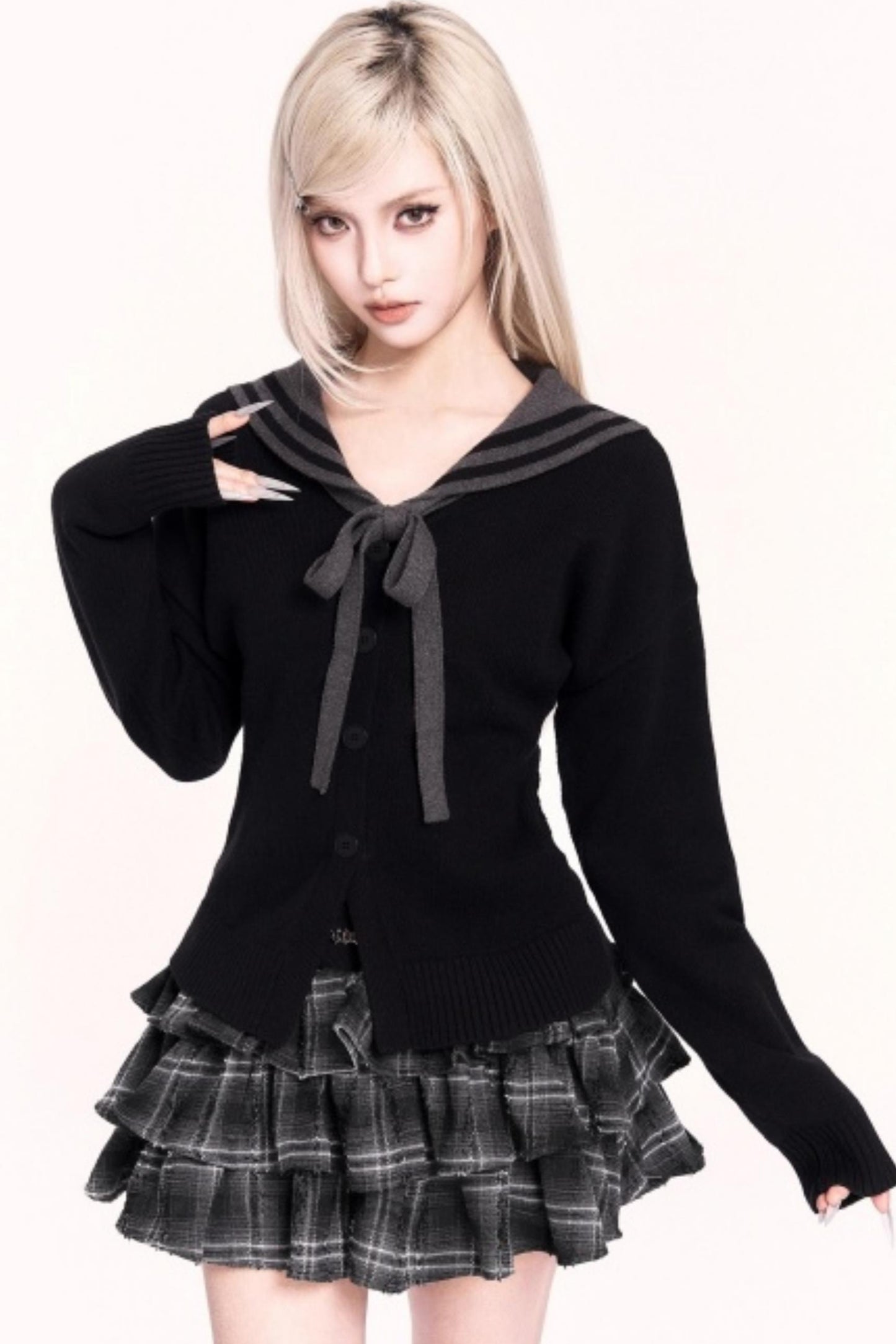 Navy Collar Slimming Knit Top