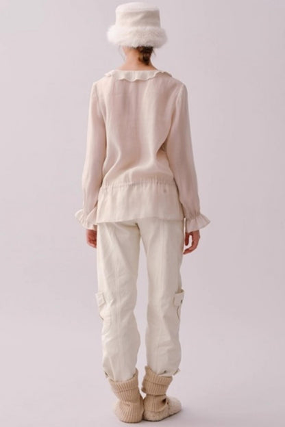 Lyocell Ruffled V-Neck Top