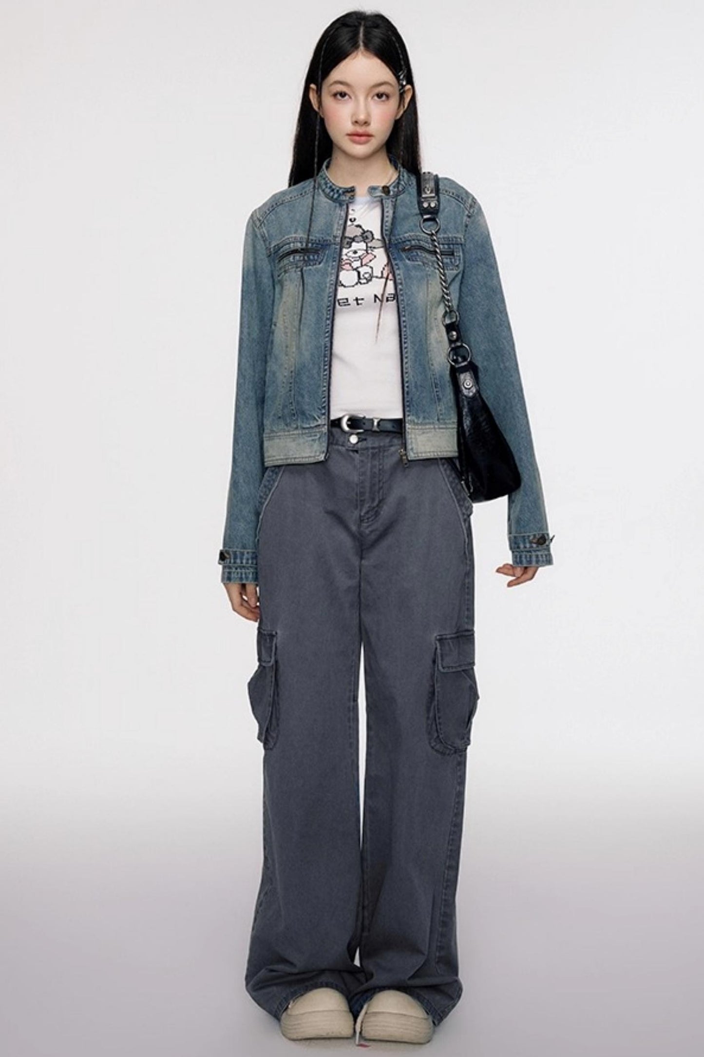 Vintage Distressed Cropped Denim Jacket