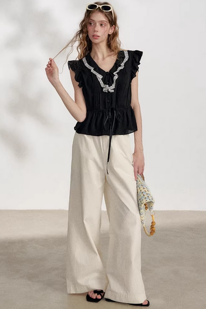 Blusa in chiffon e pizzo