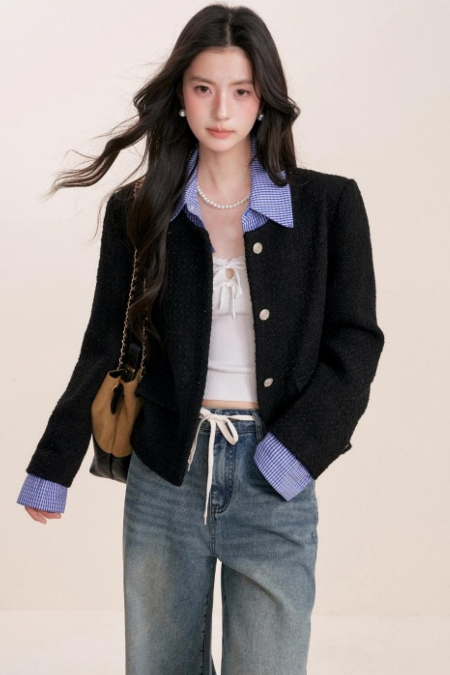 Tweed Plaid Panel Fake Two Jacket