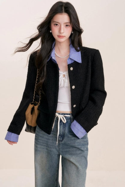 Tweed Plaid Panel Fake Two Jacket