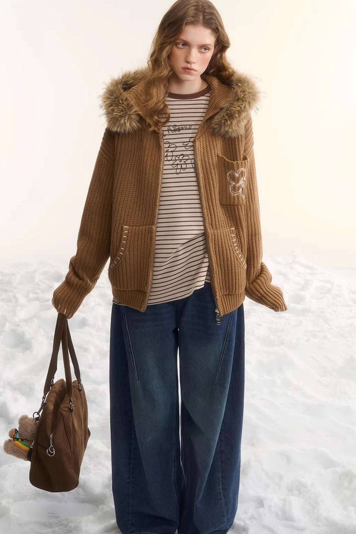 Detachable Fur Hooded Cardigan