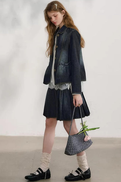 College-Style Denim Jacket Set