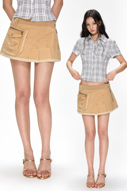 Khaki Pocket A-line Skirt
