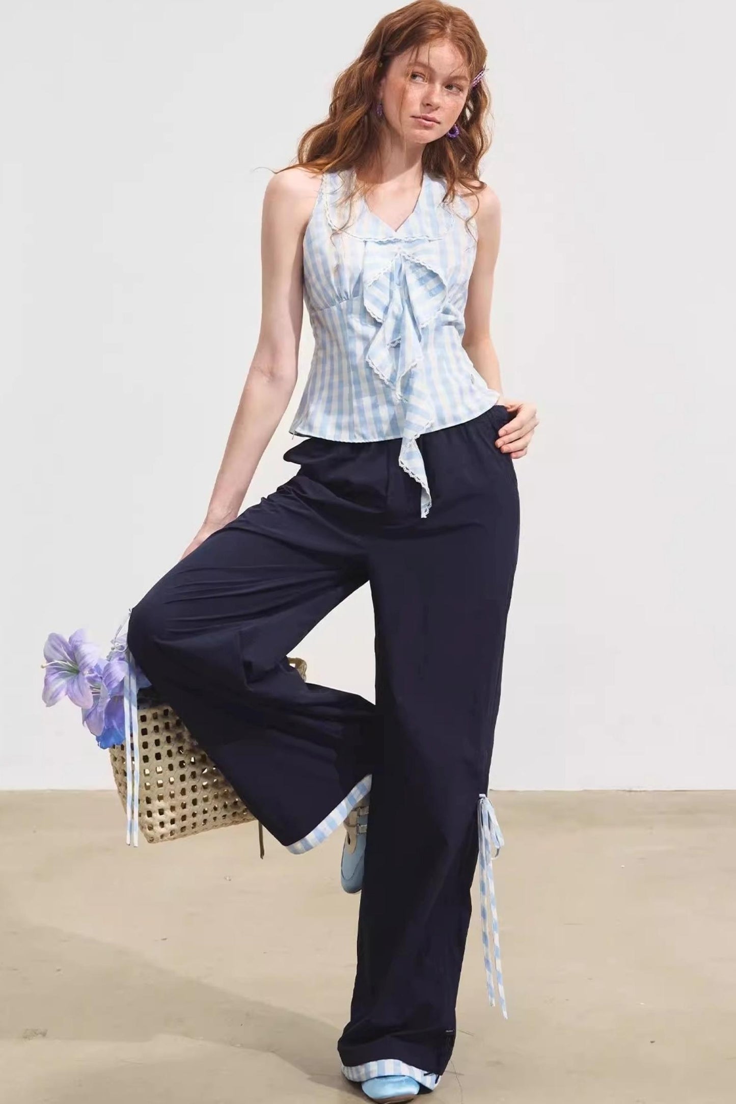 Floral Patchwork Plaid Trousers