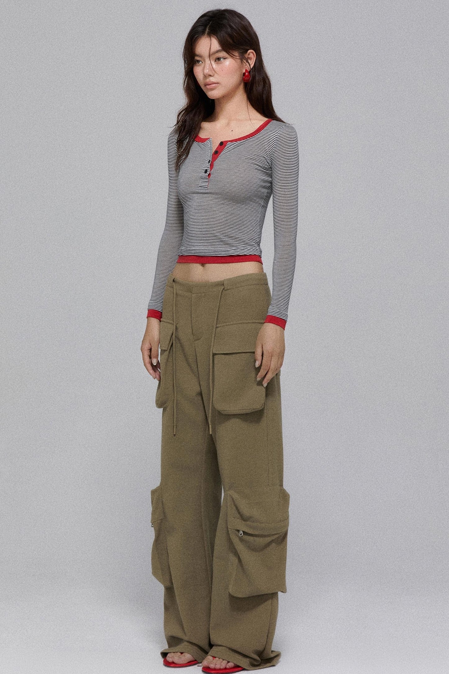 Cropped Stripe Henley Shirt