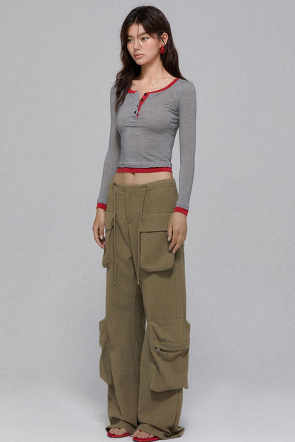 Cropped Stripe Henley Shirt