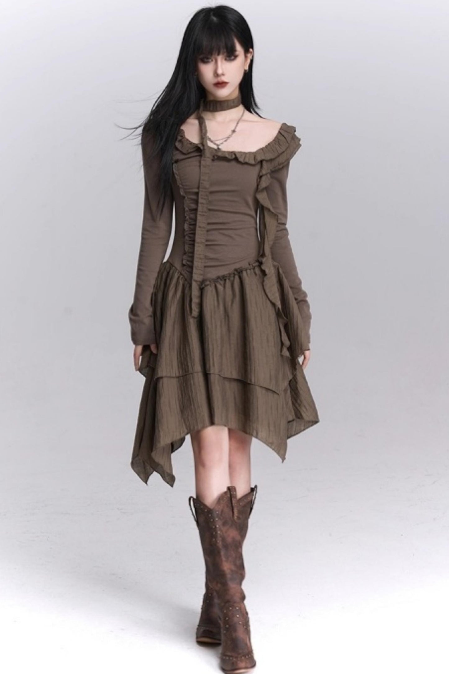Cinched-Waist Autumn Dress