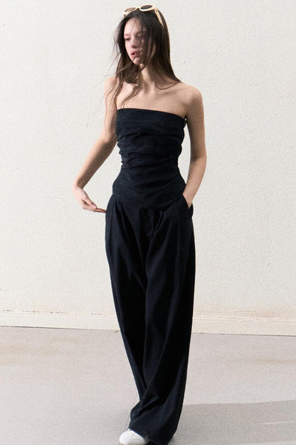 캐주얼 슬림 자켓 & 와이드 레이스 팬츠 세트 