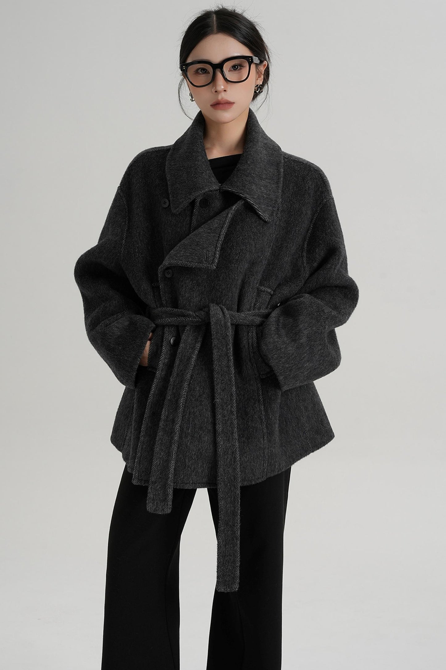 Winter Style Lace-Up Woolen Jacket