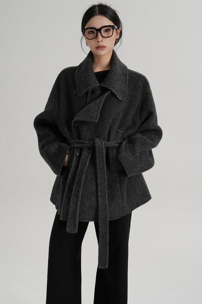 Winter Style Lace-Up Woolen Jacket