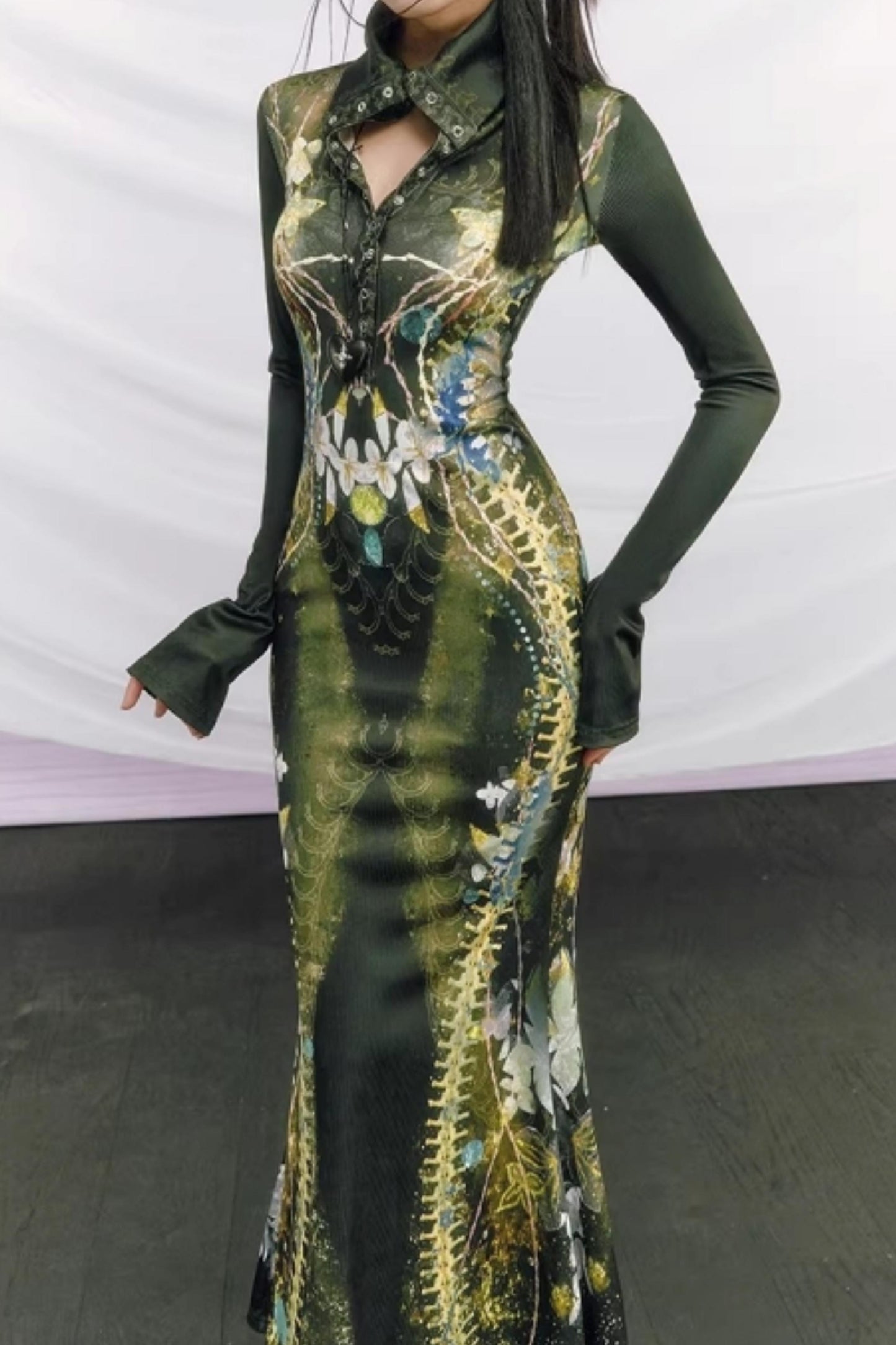 Bone Print Fishtail Dress