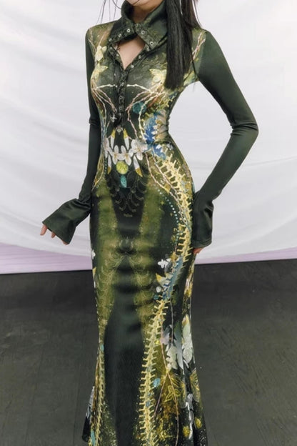 Bone Print Fishtail Dress