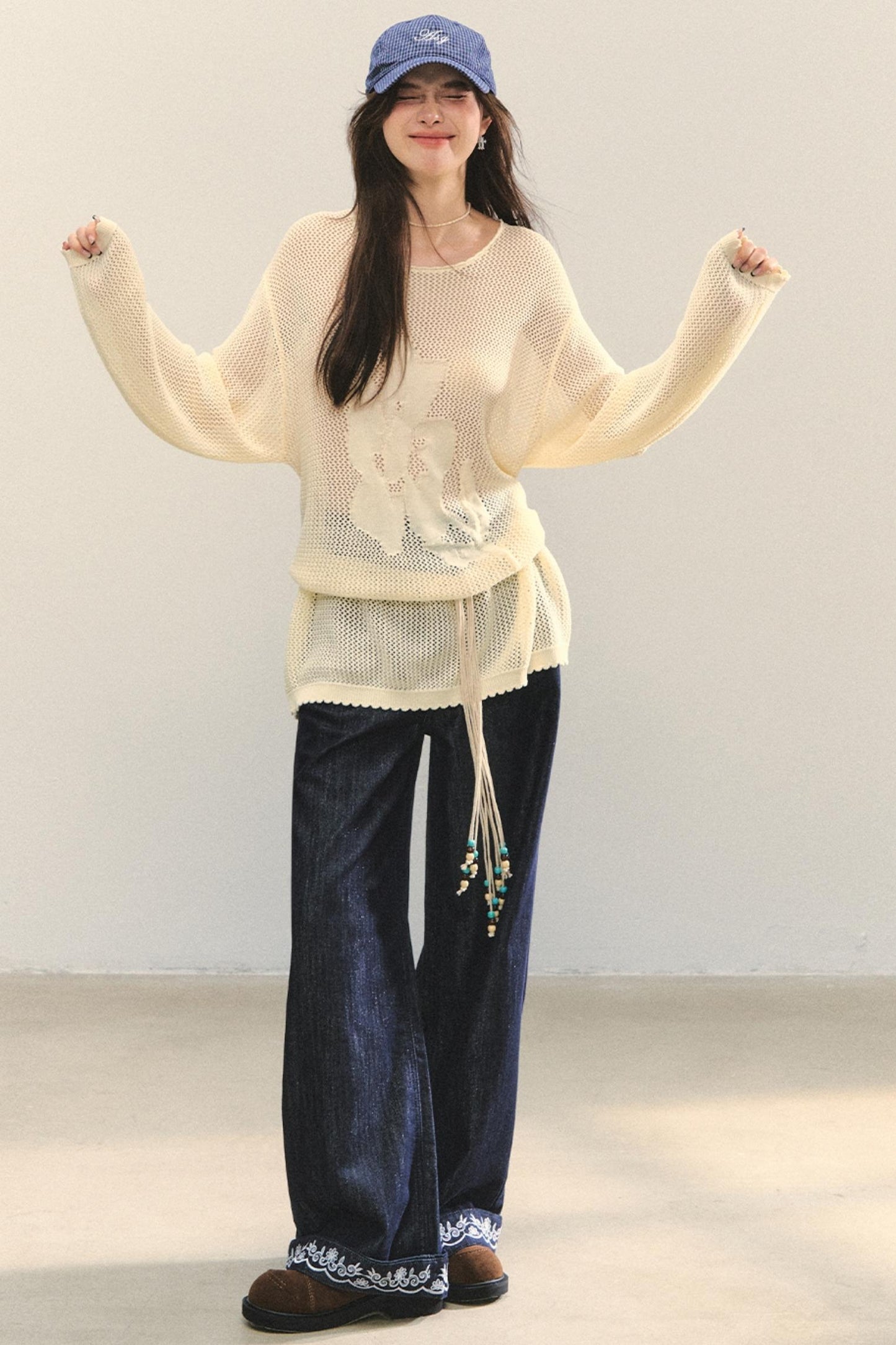 Embroidered Straight-Leg Pants