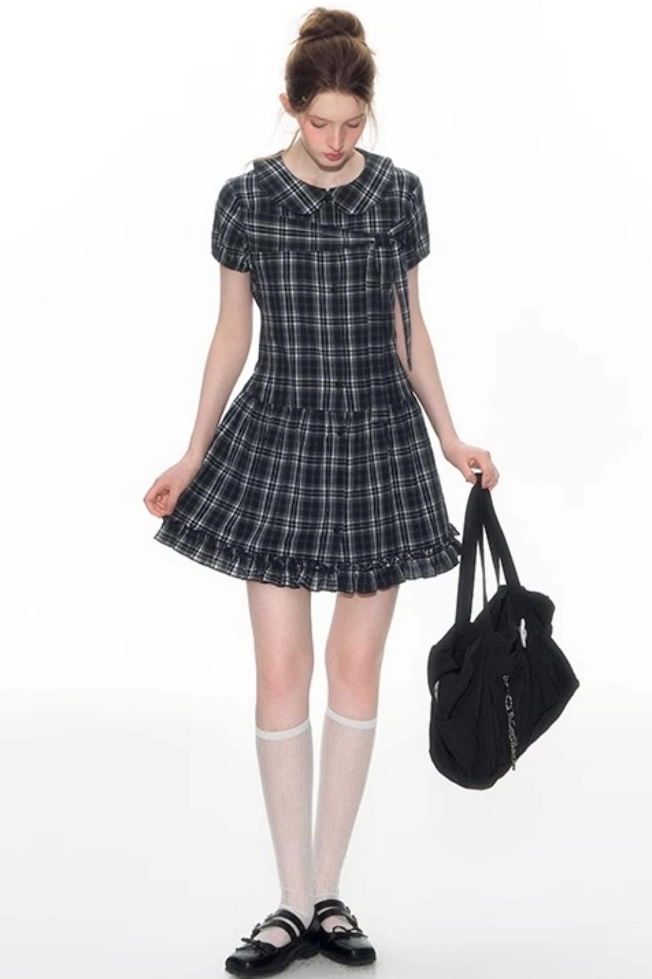Original Lace-up Plaid Dress