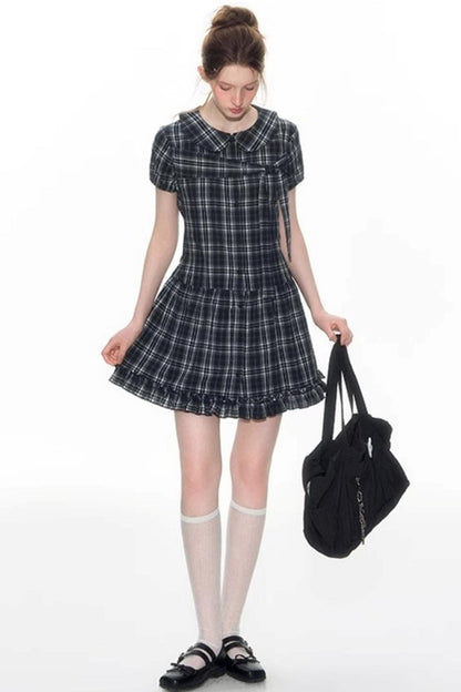 Original Lace-up Plaid Dress