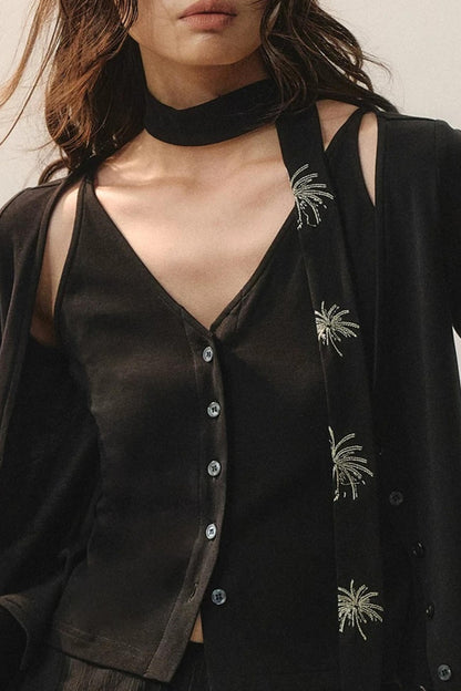 Maglietta in Maglia Ricamata a Strati