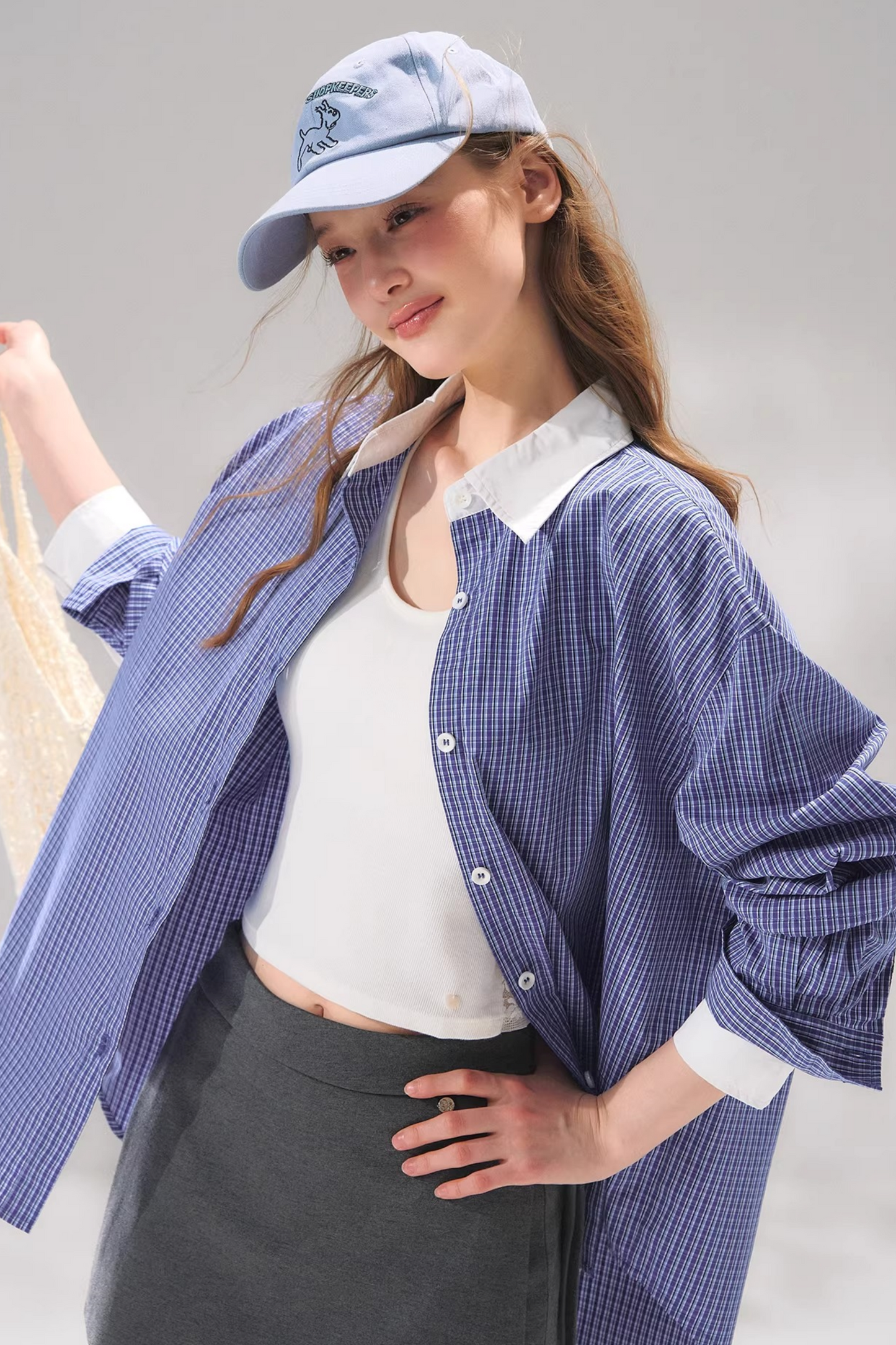 Plaid Color-Blocking Polo Top