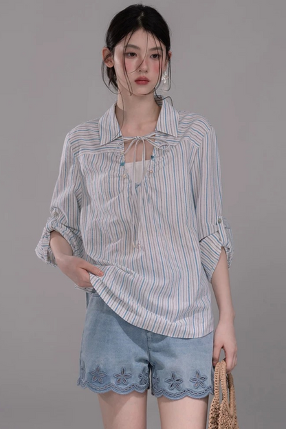 Conjunto de Camisa a Rayas Azul Soda