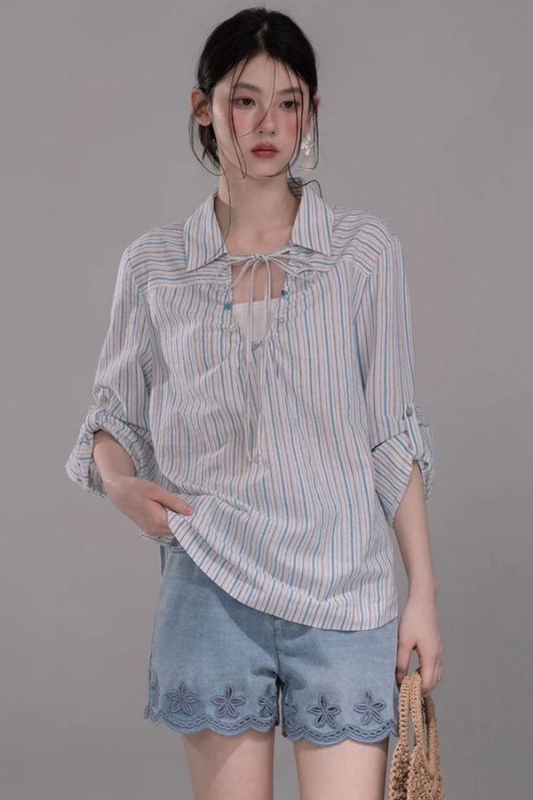 Conjunto de Camisa a Rayas Azul Soda