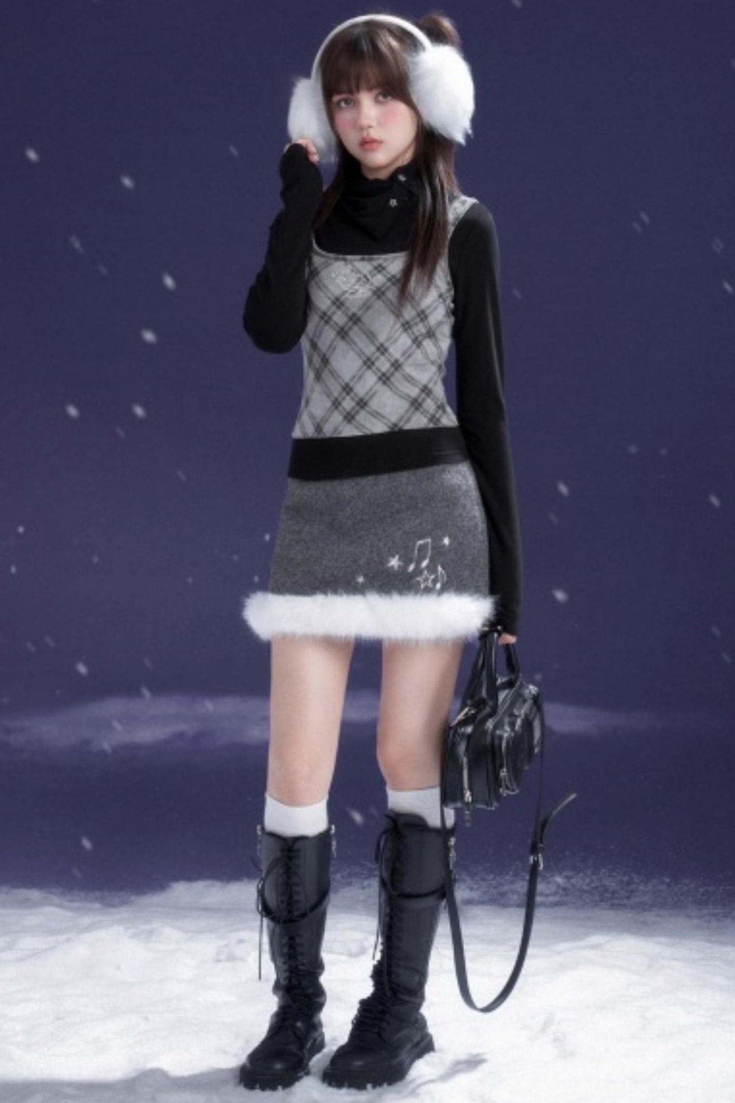 Gray Woolen Note Skirt