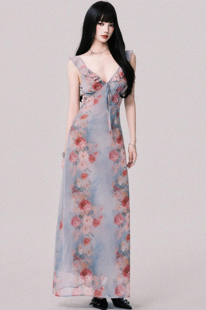 French V-Neck Halter Dress